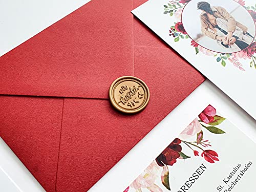 Wachssiegel Stempel Hochzeit – Wir heiraten Wachsstempel mit Zweigen und Herz - Siegelstempel für DIY Einladungen, Menükarten, Briefe und Umschläge