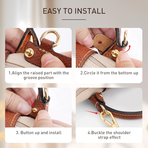 Image of Upgraded 4 Buckles Purse Strap Replacement Compatible with Longchamp S /M Bag, Anti-Slip Leather Bag Straps Conversion Kit, Handbags Crossbody Shoulder Strap 34-48'' Adjustable for Women(Brown)