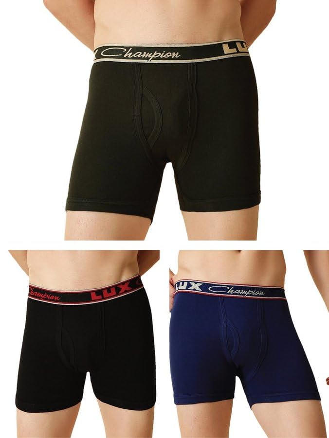 Image of Lux Champion Men's Interlock Trunk | 100% Super Combed Cotton | Breathable, Light & Comfortable Lux Underwear | Pack of 3 (Color May Vary)