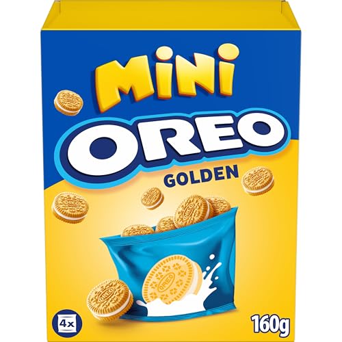 Oreo Golden Mini, Galletas Rellenas de Crema de Vainilla, las Galletas Oreo Golden son estupendas para Disfrutar de una Merienda Rápida y Fácil, Paquete de 160 g