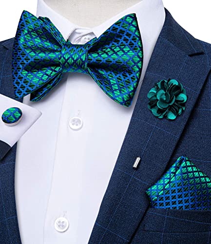 Image of DiBanGu Paisley Bow Ties for Men Silk Self Tied Bowtie and Pocket Square Cufflinks with Lapel Pin for Wedding Party