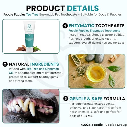 Image of Foodie Puppies Dental Care Tea Tree Toothpaste for Dogs - 100g with Soothing Mix of Tea Tree and Cinnamon Oil | Tartar Control Enzymatic Toothpaste Suitable for All Dogs and Puppies