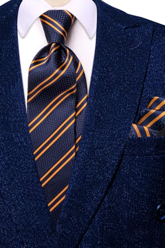 Image of Hi-Tie Mens 70inches Tie Set Extra Long Necktie for Men Cufflinks Handkerchief Big Tall Men Business Wedding