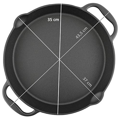 Foto von BBQ-Toro Gusseisen Grillpfanne Ø 35 cm | Gusspfanne mit zwei Griffe und zwei Ausgießer | Servierpfanne aus Gusseisen | Pfanne für Gasgrill, im offenen Feuer oder Elektro-Herd | Grillzubehör