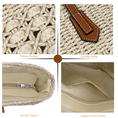 Image of Straw Shoulder Bag for Women Woven Tote Handbags Straw beach bag for Summer Vacation Travel