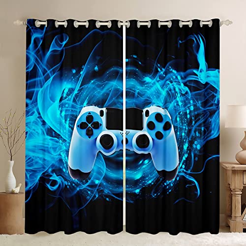 Loussiesd Games Curtain for Gaming Bedroom Living Room Gamer Room Curtains Kids Boys Video Game Gamepad Window Drapes Console Game Controller Curtain Blue W46*L54 - Image 2