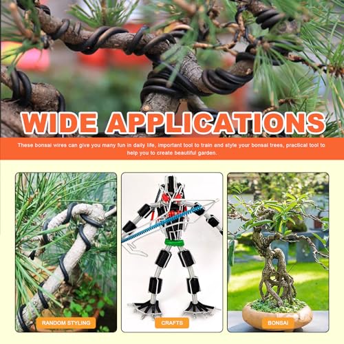 Tanstic 6Pcs Bonsai Training Draht Kit, 0.8mm, 1mm, 1.5mm, 2mm, 3mm 82 Fuß Gesamt Aluminium Bonsai Drähte mit Drahtschneider für Bonsai Bäume Indoor (16.4 Füße für jede Rolle)