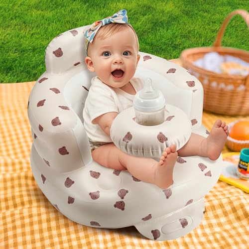 Image of Jikasho Inflatable Baby Seat for 3-36 Months Blow Up Floor Seat | Back Support Built-in Air Pump Learning to Sit 21x20 IN