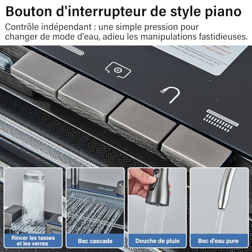 Fregadero de cocina multifunción que elimina salpicaduras con caño extraíble gris 4