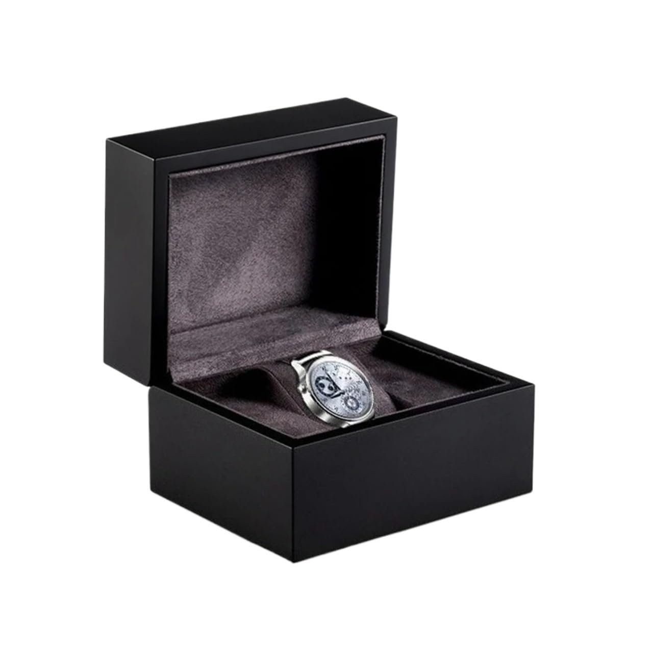 SHENJMAI Watch Box Men Lady Matte Black Wooden Watch Box One-person Packaging Display Storage with Gray Velvet