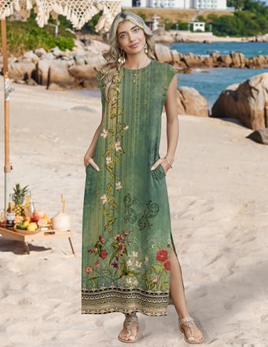 Image of Zeagoo Summer Dresses for Women 2026 Long Maxi Sundresses Loose Split Wrinkle-Free Beach Travel Vacation Clothes