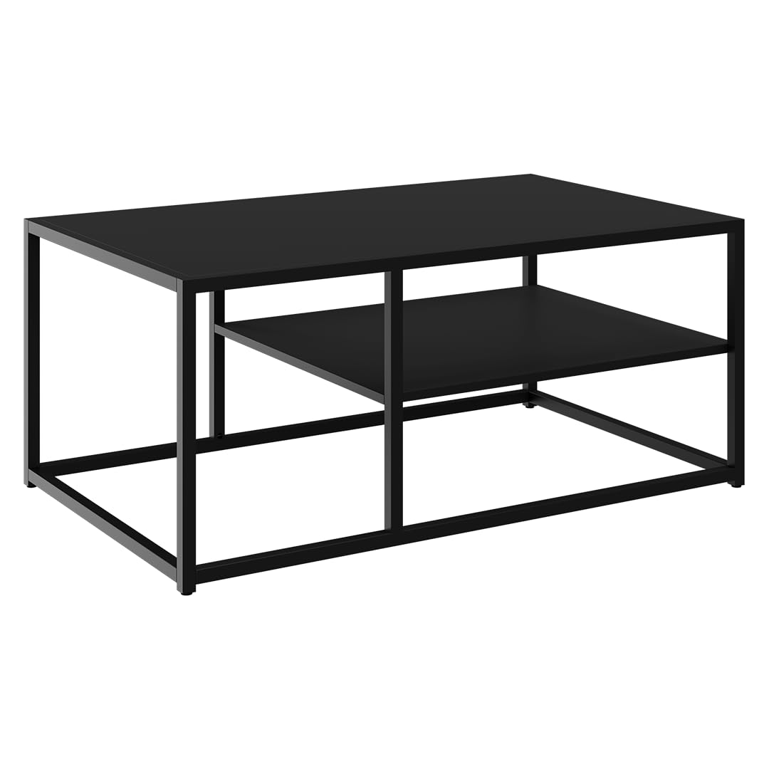 skølm Skadi Couchtisch aus Metall – Wohnzimmertisch mit 2 Ablagen – Beistelltisch in Schwarz – Sofatisch höhenverstellbar – Mitteltisch 45x100x60 cm (HxBxT) – eckiger Kaffeetisch mit Stauraum