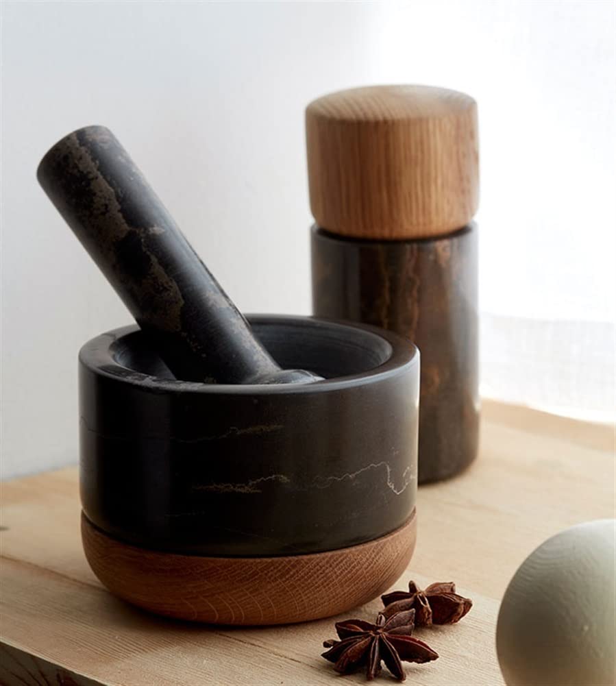 BAtlam Mörser- und Stößel-Set, polierter Naturmarmor, Mühle und Zerkleinerer, geeignet für Tablettenzerkleinerer, Gewürzmühle, Kräuterschale, Knoblauchpresse, Pfeffermühle