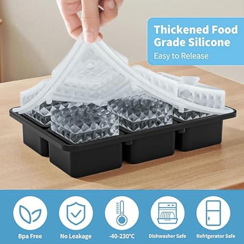Image of Premium Large 3D Crystal Square Ice Cube Tray, Silicone Molds for Chilling Drinks, Chocolates, Juice, Jelly and Many More (Light Blue)