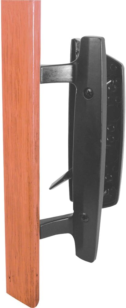Prime-Line C 1131 Sliding Glass Door Handle Set – Replace Old or Damaged Door Handles Quickly and Easily – Black Diecast, Mortise/Hook Style, Fits 3-15/16” Hole Spacing (1 Set)