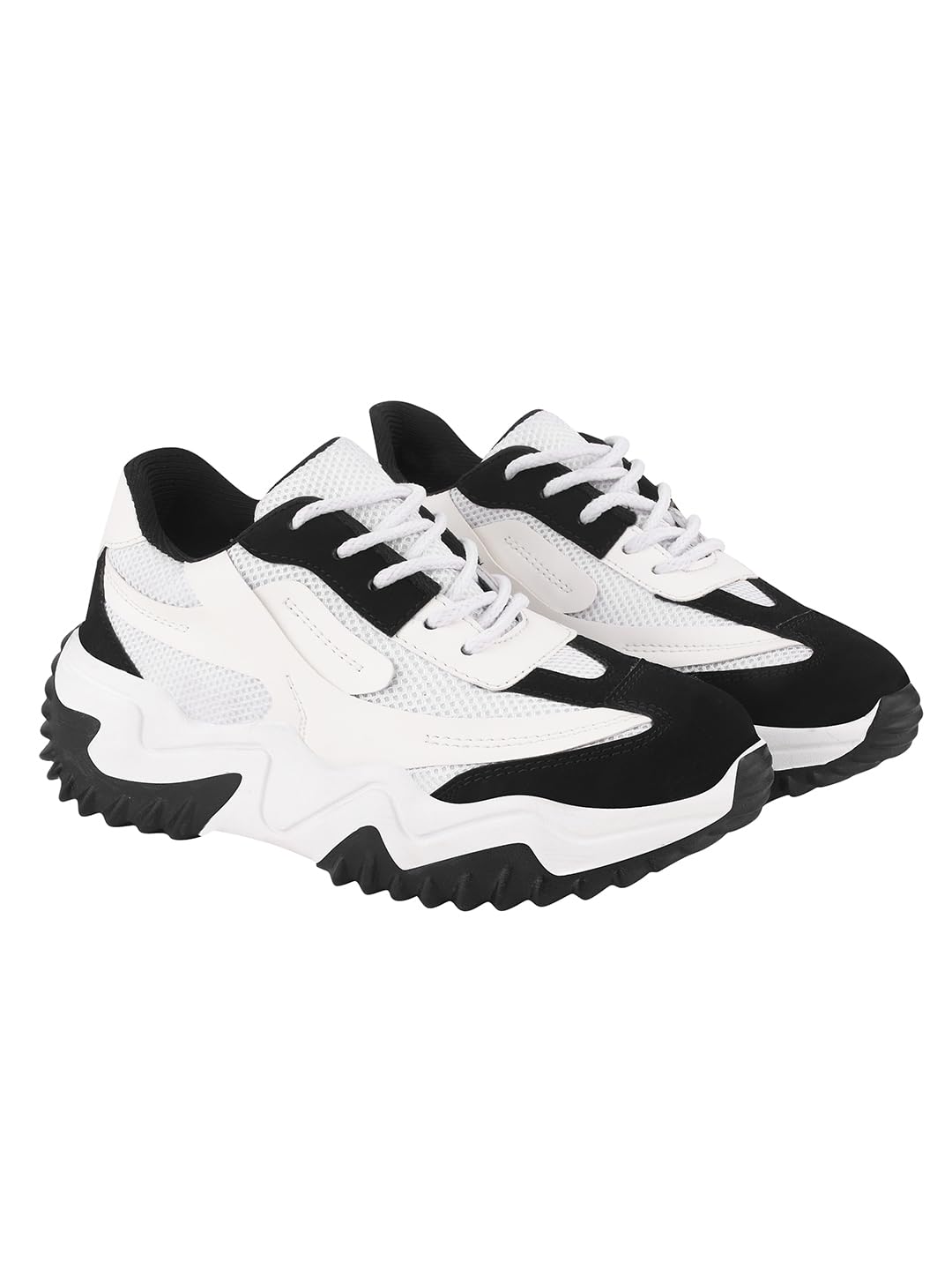 Chunky Platform Sneakers for Women Colorblock || Lace-Up Athletic Shoes with Wavy Sole Design Casual and Party