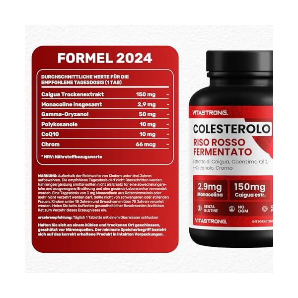CHOLESTERIN - Nahrungsergänzungsmittel - Roter Reis, Caigua, γ-Oryzanol, Policosanol, Coenzym Q10 und Chrom - 90 Tabletten - Qualität Vitastrong – Bild 8