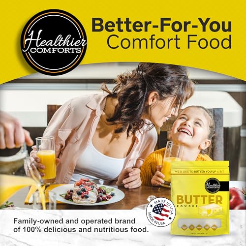 Healthier Comforts Butter Powder | Dehydrated, Shelf Stable Butter | Kosher, Gluten Free, Non-GMO | Popcorn, Baking, Seasoning | Made in USA (12oz)