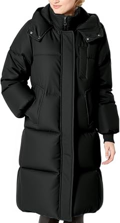 Long Puffer Jacket for Women Hooded Quilted Jacket Padded Warm Winter Thick Coat with Pockets