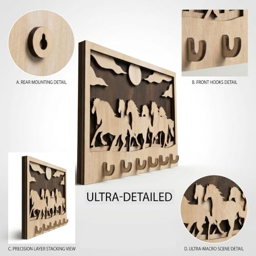Image of 7 Horses Vastu Wooden Key Holder for Wall, Natural