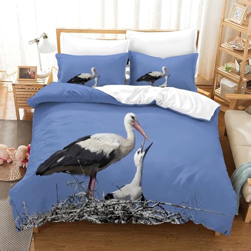 Parure de lit microfibre 135x200 avec housse de couette 3D cigogne pour garçon