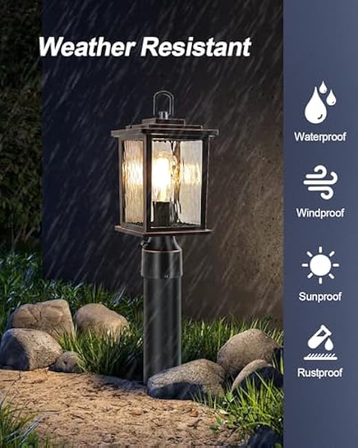 Outdoor Post Light Oil-Rubbed Bronze Pole Lantern 16'' Lamp Post Light Fixture