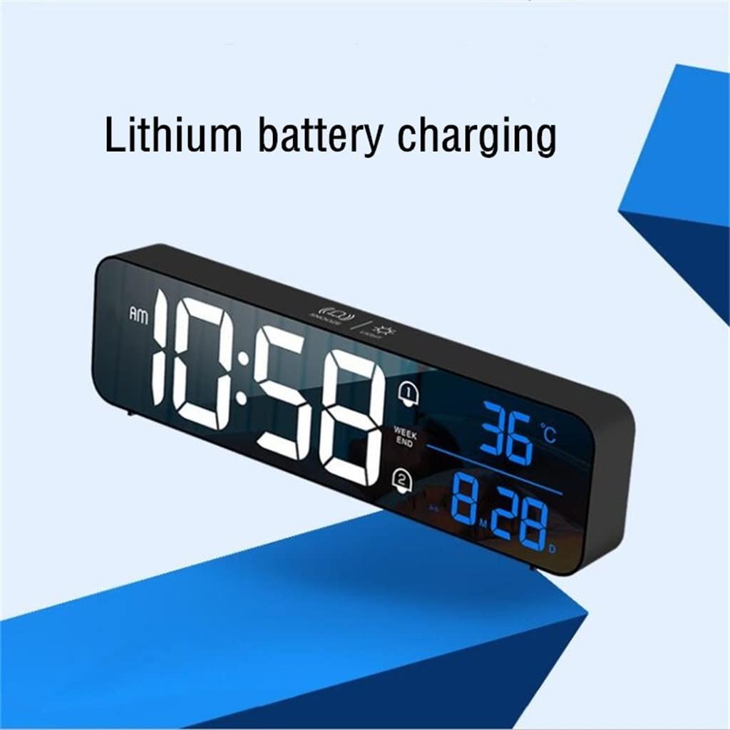 HYUWANGYU LED Music Alarm Clock Voice Control Touch Snooze USB Rechargeable Table Clock Teperature Wall Digital Clocks Color
