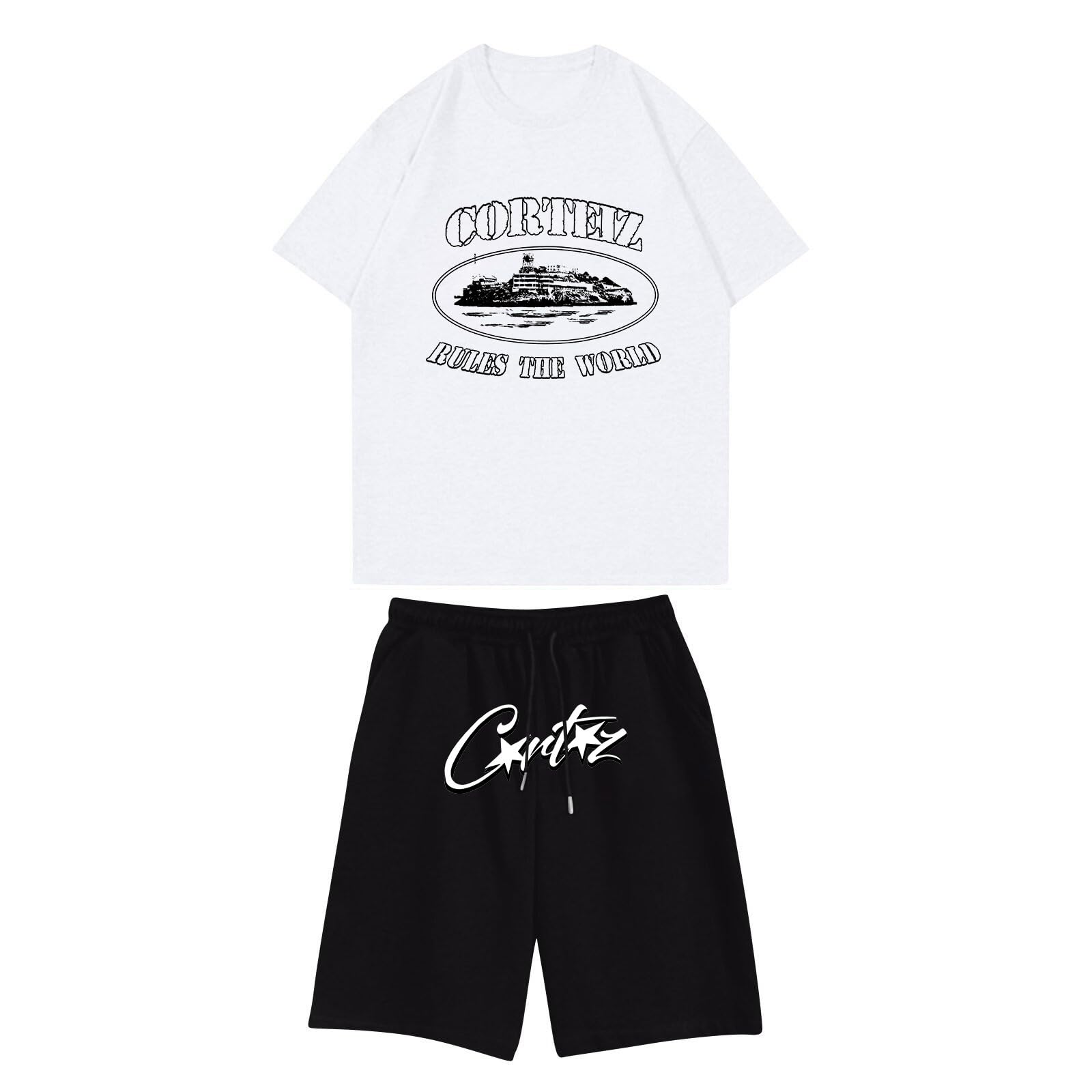 Genérico CRTZ Pantalon Corto - Conjunto Hombre Verano, Ropa Deportiva Hombre Juego de 2 Piezas Set Y2K Hip Hop Streetwear Gym Chandal Completo