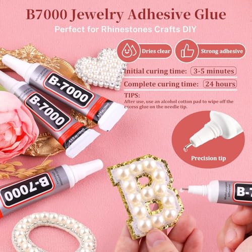 Image of Flatback Pearls for Crafting with 3Pcs 10ml B7000 Jewelry Glue, 1 Box of Half Round Beige Pearls, Bedazzling Beads for DIY Crafts Clothing Tumblers Shoes Embellishment Nail Art