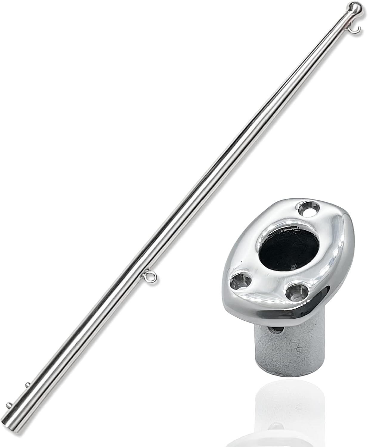Bootsflaggenmast und Montagebasis, Bootsdeck-Stecknussstangenhalter-Set für Rohre 1,9 cm im Durchmesser, für 30,5 cm bis 40,6 cm Flagge (A)