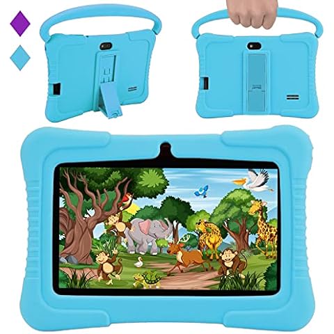 Veidoo Kids Tablet, 7 inch Android Tablet PC, 2GB RAM 32GB ROM, Safety Eye Protection Screen, WiFi, Bluetooth, Dual Camera, Educational, Games, Parental Control APP, Tablet with Silicone Case (Blue) Cover