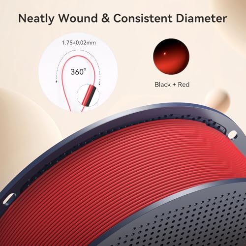 SUNLU Dual Color Matte PLA Filament 1.75mm, Matte 3D Printer Filament with 2 Color Gradient, Dimensional Accuracy +/- 0.02mm, 1kg Spool (Black, Red) - Image 5