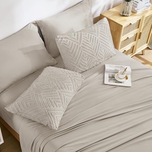 Image of Andency Oversized Queen Comforter Set 7 Piece Linen - Bed in a Bag Oversized Queen Boho Lightweight Fluffy Tufted Bedding Sets with Comforter, Sheets, Pillowcases & Shams