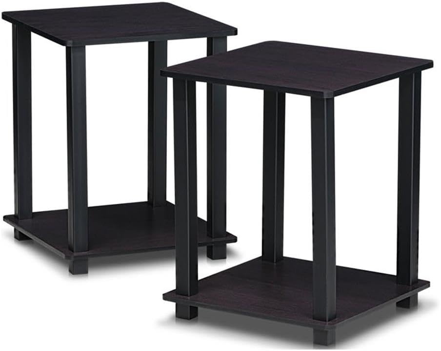 Pemberly Row Engineered Wood End Table Set, 19.6 in H x 15.6 in W, Dark Walnut Finish, Rounded Edges, Simplistic Design, Small Space Nightstand or Indoor Plant Stand