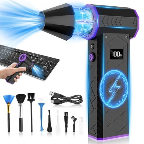 Tiazhan Compressed Air Duster, 130000RPM Mini Electric Air Duster,4 Gear Adjustable Powerful Blower, Rechargeable Cordless Air Blower with HD Display, No Canned,Jet Dry Blower for Keyboard, PC, Car