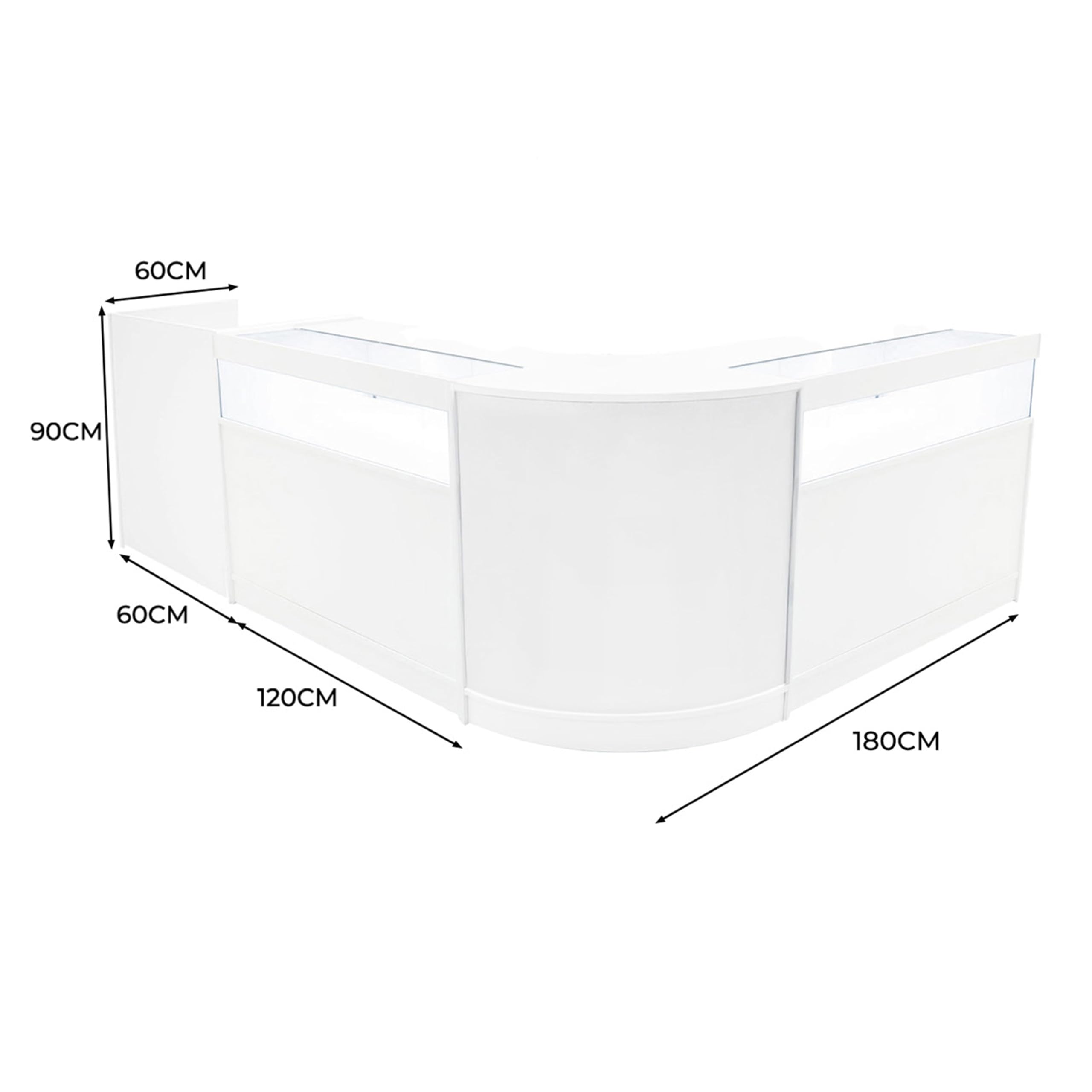 Set Banconi Negozio Bianco con LED Luna – Vetrina B1200, CM60 Angolare, TB60 con Serratura e Ripiani – Espositori in Vetro Temperato per Negozi, Gioielli, Abbigliamento, Cassa, Illuminazione