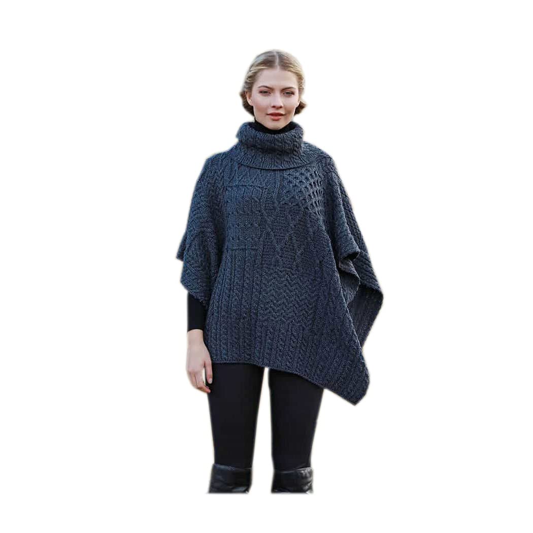 Irish Wool Poncho - Cowl Neck, 100% Merino Wool Made in Ireland