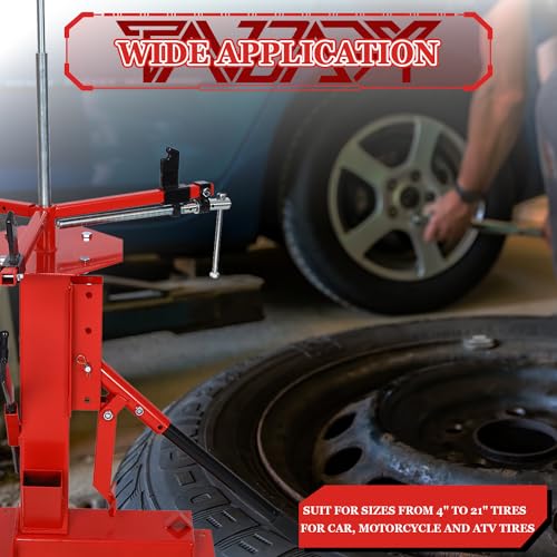 Tandagy Multi Manual Tire Changer Machine for 4\" to 21\" Tires Portable Hand Bead Breaker Mounting Tool Heavy Duty Tire Changer for Motorcycle Gocart Trailer Bike ATV Truck (Red)