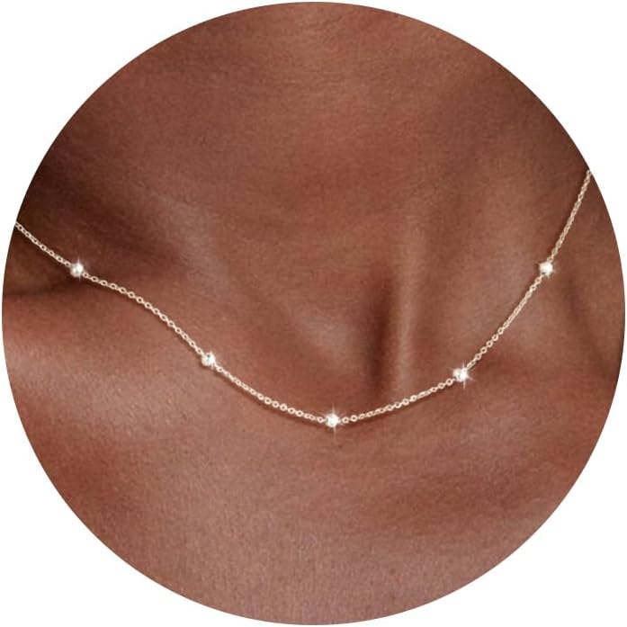 Collar de cadena de plata de ley 925, cadena de cuentas para mujer