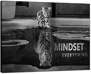 Mindset is Everything Cat and Tiger Canvas Wall Art Pictures Print Wall Art
