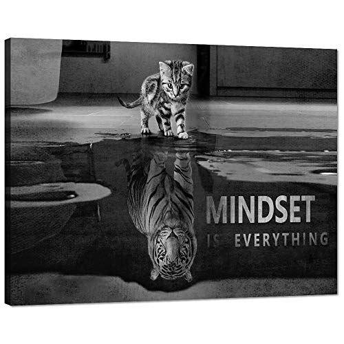 Mindset is Everything Cat and Tiger Canvas Wall Art Pictures Print Wall Art