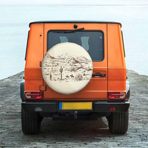 Image of Cowboys Spare Tire Cover Wild West Desert Horse Riding Animal Cactus Lanscape Prairie Hill Wheel Covers for RV Tires Camper Tire Case Protectors for Trailer Rv SUV Truck Travel Trailer 15 in