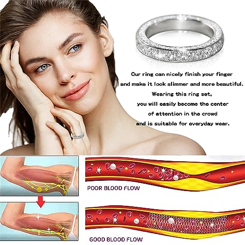 HUASAI Moissanite Ring for Women Silver Lymphatic Ring Cubic Zirconia Ring Lymphatic Drainage Ring Full Moissanite Lymphvity Ring Jewelry for Women
