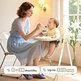 Bonnlo Baby Foldable High Chair, Adjustable Height with 7 Positions, 4-Level Reclining Seat & Detachable Double Tray, Highchair for Toddlers 6 Months to 3 Years (Beige) - Image 8