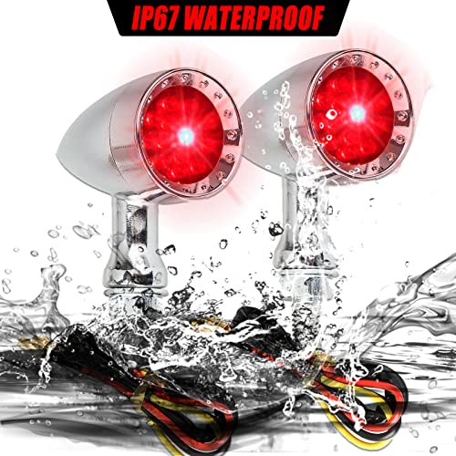 DREAMIZER 2pcs Chrome Bullet 15 LEDs Motorcycle Turn Signal Lights Front and Rear Indicator Lamps Compatible with Harley Honda Yamaha Cruiser Softail Sportster Street bike Chopper Bobber - Thumbnail 6