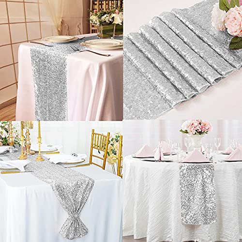 12 Packs 12 X 108 Inch Silver Sequin Table Runner Glitter Dining Table Runner for Birthday Wedding Engagement Bridal Baby Shower Bachelorette Holiday Celebration Party Supplies Decorations (Silver) by Fivenl - Image 6