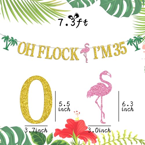 Image of Oh Flock I'm 35 Banner, Glitter Happy 35th Birthday Anniversary Party Decorations, Pineapple Party Decor, Hawaiian Luau Tropical Aloha 35 Theme Party Photo Props
