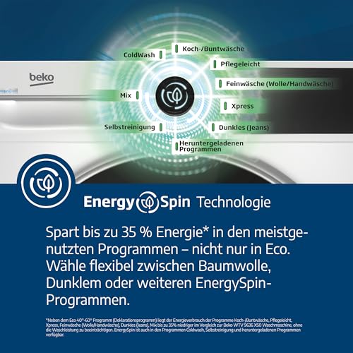 Beko BM3DT4844W1 Waschtrockner Frontlader, 8 kg Waschen / 5 kg Trocknen, 1400 U/Min., SteamCure, EnergySpin, Hygiene Therapy, ProSmart Inverter Motor mit 10 Jahren Motorgarantie, 15 Programme, Weiß