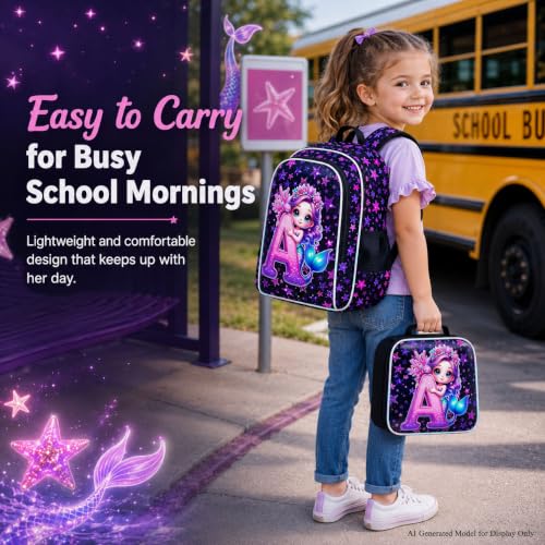 Image of CCJPX 16 inch Mermaid Backpack for Girls, 3Pcs Kids Bookbag with Lunch Box, Water Resistant Elementary School Bag for Kindergarten Preschool Toddler (Black)