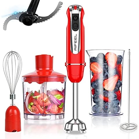 AIFEEL Hand Blender 800W, 4 in 1 Stick Blender with 500ML Food Chopper/600ML Measuring Cup/Egg Whisk,Milk Frother,Stainless Steel Blender Blades Cover